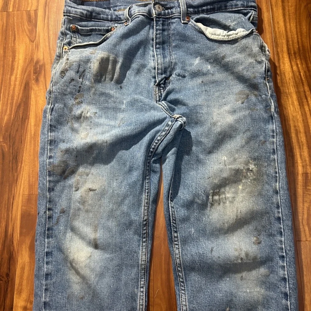 Levis 505 Regular Fit Blue Jeans Mens 34x30 Distressed Paint Splatter Thrashed
